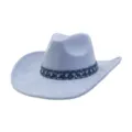 Light blue suede cowboy hat with rhinestones denim band vintage western fedora hat - One Size 57-58cm / Sky Blue