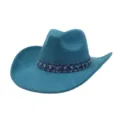 Blue suede western cowboy hat detail showing rhinestone denim band and curved brim texture - One Size 57-58cm / Peacock Dark Blue