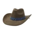 Brown suede cowboy hat detail, stylish denim sequin band with metal studs for outdoor wear. - One Size 57-58cm / Army Green