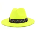 Close-up detail of the ethnic pattern ribbon and neon yellow woolen fabric texture. - 58cm / Neon Yellow