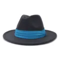 Classico cappello fedora in lana con tesa piatta larga e nastro blu per autunno e inverno. - Grigio scuro