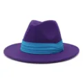 Classic autumn winter wool felt wide brim jazz hat fedora for men and women purple hat. - Purple