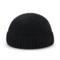 Zwarte gebreide docker muts winter warme retro sailor muts zonder rand voor unisex. - M (56-58cm) / Zwart