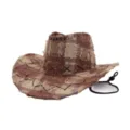 Distressed plaid Western cowboy hat with sun brim and chin strap for men and women outdoor. - One Size 57-58cm / Khaki