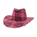 Pink frayed patchwork western cowboy hat for men and women, stylish wide brim sun hat for outdoor. - One Size 57-58cm / Rose Red
