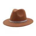 Classic wool felt fedora hat for men and women, vintage jazz cap with sparkly rhinestone band. - 58cm / Khaki