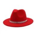 Red wool felt fedora hat for men and women, classic retro jazz hat with sparkling rhinestones. - 58cm / Red