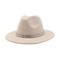 Close-up detail of the elegant beige wool fedora hat featuring a sparkly rhinestone band. - 58cm / Beige
