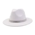 White felt fedora hat for women and men featuring a gorgeous sparkling rhinestone band. - 58cm / White