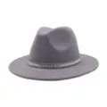 Grey wool felt fedora hat featuring a sparkling rhinestone decorative band for classic style. - 58cm / Light Gray