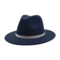 Classic British vintage blue jazz felt hat with sparkling rhinestone band detail. - 58cm / Navy Blue