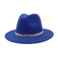 Blue fedora wool felt hat for men and women vintage jazz hat with sparkling rhinestone band - 58cm / Sapphire Blue