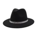 Classic black wool fedora hat with sparkling rhinestone band, vintage jazz cap for adults. - 58cm / Black