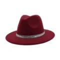 Red wool fedora hat for men and women, vintage jazz cap with sparkling rhinestone band detail. - 58cm / Burgundy