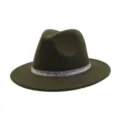 Classic green wool felt fedora hat for men and women with sparkling rhinestone band. - 58cm / Army Green