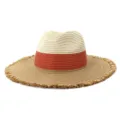 Summer straw hat for men women wide brim sun protection colorblock beach fedora hat casual - Adjustable / Red