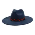 Chapeau fedora bleu marine à large bord avec ruban à pois rouges chapeau de jazz élégant - 58cm / Bleu marine