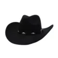 Chapeau de cowboy occidental noir classique avec bande à clous métalliques et bord recourbé. - Taille unique 57-58cm / Noir