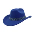Blue wool cowboy hat detail shot with rhinestone denim band for women men western style jazz hat - One Size / Sapphire Blue