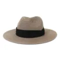 Details of the woven straw hat with black ribbon, classic summer sun protection design. - 58cm / Dusty Pink