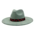 Chapeau fedora en suédine grise détail, large bord plat casquette jazz à pois rouges noir. - 58cm / Vert Moutarde