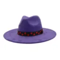 Chapeau fedora en suédine violette avec ruban à pois rouges, chapeau jazz à large bord. - 58cm / Violet foncé