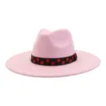 Chapeau fedora en feutre rose à large bord pour femmes et hommes, chapeau élégant. - 58cm / Rose Sakura