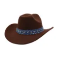 Brown wool felt cowboy hat with blue denim rhinestone band for women and men western style - One Size / Coffee