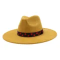 Chapeau fedora en daim à large bord avec ruban à pois rouges style unisexe jazz neuf - 58cm / Curcuma