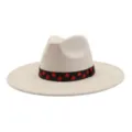 Chapeau fedora en daim beige avec bande a pois rouges et noirs detail elegant vue - 58cm / Beige