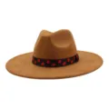 Chapeau fedora en suédine à large bord et bande à pois rouges pour un style élégant. - 58cm / Kaki