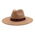 Chapeau fedora en suédine à large bord pour hommes et femmes, coiffe rétro avec ruban à pois. - 58cm / Chameau