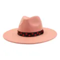 Chapeau fedora rose a large bord pour femme et homme feutre jazz avec ruban a pois rouge - 58cm / Quartz Rose