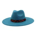 Chapeau fedora en suédine bleue avec ruban à pois rouge, chapeau de jazz élégant à bord plat. - 58cm / Bleu Paon Foncé