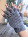 Gants d'hiver pour hommes en tricot convertible sans doigts, chaud et epais en gris. - Taille unique / Gris foncé