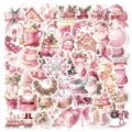Ensemble d'autocollants étanches de Noël rose pour scrapbooking DIY, autocollants de vacances. - Noël Rose (YCK029) / 50 Pièces/Paquet