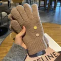 Gants en tricot chauds d'hiver pour femmes, gants en laine épais et confortables avec joli smiley. - Kaki