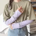 Manches de protection solaire en soie glace mauve clair pour femmes, anti UV sans doigts. - Taille unique / Violet
