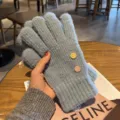 Gants tricotés tactiles femme hiver épais chaud mignon cyclisme protection contre froid - Bleu