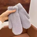 Femmes hiver epais chaud peluche mitaines couleur unie doux duveteux gants de froid - Taille unique / Gris