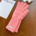 Pink knit winter gloves for women, warm touchscreen thermal mittens with cute brand patch. - One Size / Watermelon Pink