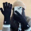Winter warm knitted gloves with split fingers, touchscreen compatible, cozy daily wear. - One Size / Black