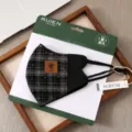 Detailed view of the 3D warm plaid face mask with adjustable ear loops and packaging. - One Size / Black Plaid