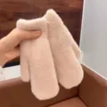 Mitaines d'hiver duveteuses en peluche pour femmes, gants chauds épais unis. - Taille unique / Beige
