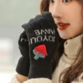 Gants d'hiver pour femmes chauds tricotés fraise mignonne gants tactiles thermiques - Nouveau fraise écran tactile - Noir