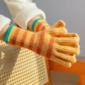 Gants tricotés femme hiver chaud rayé long mode extérieur mignon doux confortable - Taille unique / Jaune