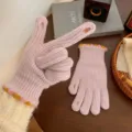 Women winter fingerless knit gloves solid color warm wool gloves soft touch screen mittens - Purple