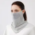 Grey mesh sun protection face mask, UV blocking half face neck shield for outdoor sports. - One Size / Light Gray