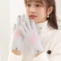 Gants d'hiver en tricot pour femme, motif patte de chat mignon, gants tactiles chauds et doux. - Bleu clair