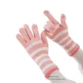 Women winter knit striped long fingerless gloves warm touch screen knitted mittens pink - One Size / Pink